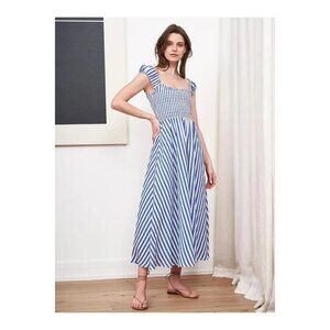 LA LIGNE ivory and blue stripes Vivian midi Dress size S NWOT